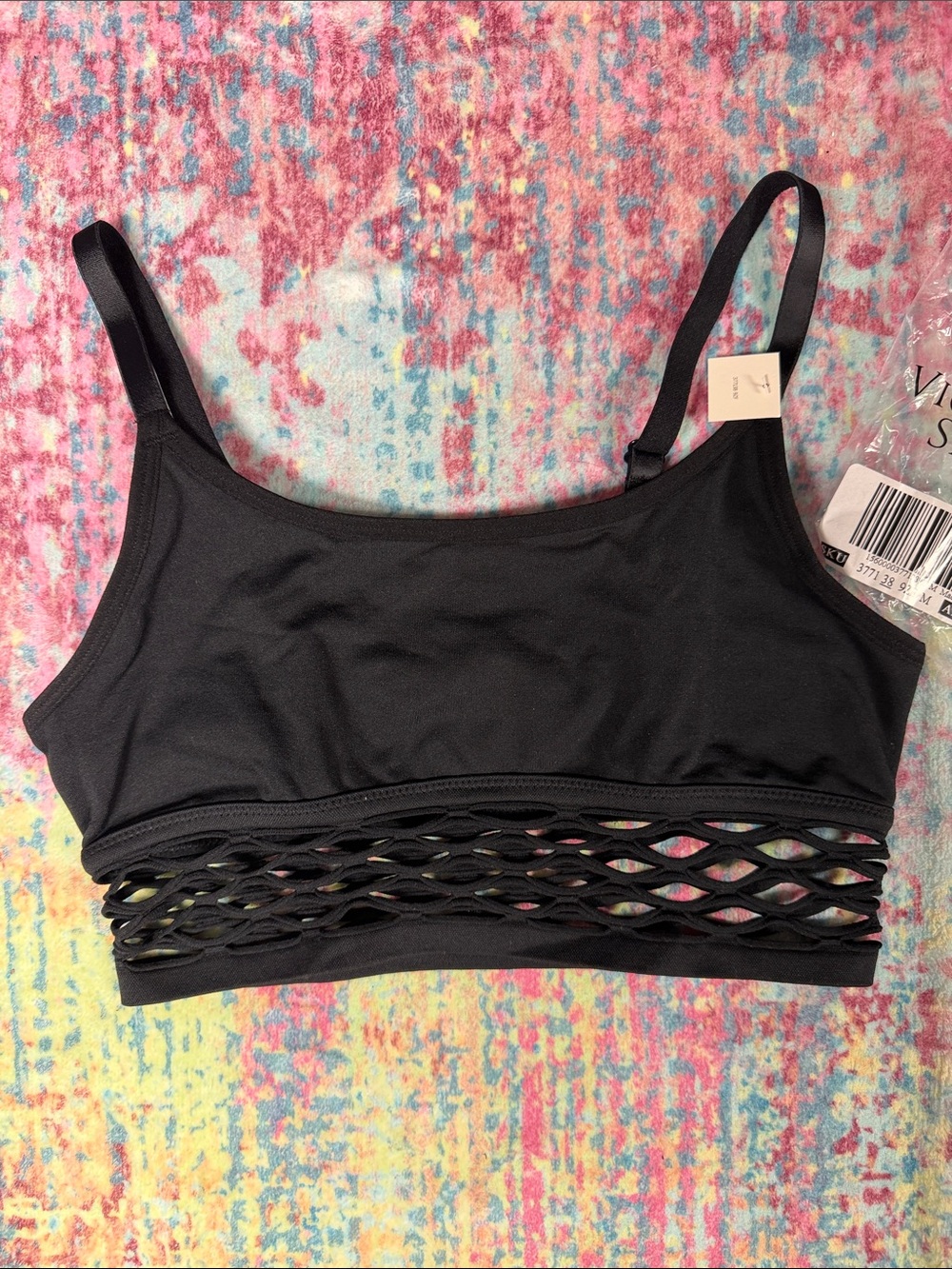 PINK Victoria's Secret Black Mesh Lattice Sports Bralette